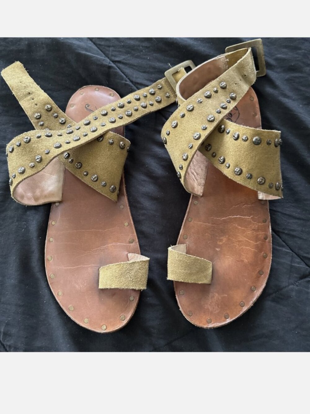 The Free People Tan Nassau Ankle Wrap Flat Sandal in Size 38/8